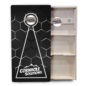 Glow Hole Black Backgound Cornhole Boards - Professional Tournament Series by Cornhole Solutions, custom cornhole board detail photo 16