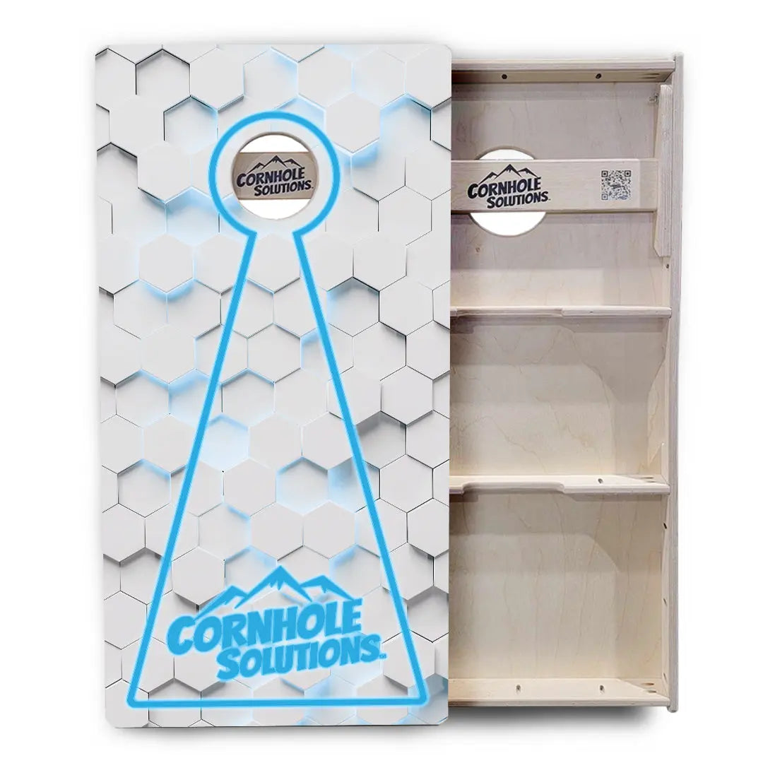 Glow Hole White Background Cornhole Boards - Professional Tournament Series by Cornhole Solutions, custom cornhole board detail photo 3
