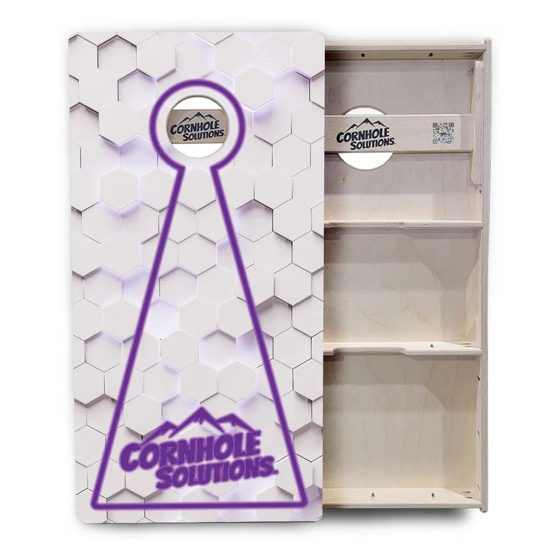 Glow Hole White Background Cornhole Boards - Professional Tournament Series by Cornhole Solutions, custom cornhole board detail photo 12