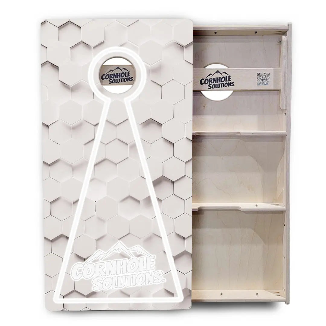 Glow Hole White Background Cornhole Boards - Professional Tournament Series by Cornhole Solutions, custom cornhole board detail photo 16