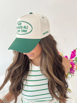 God is Good - Green Vintage Trucker Hat by KenzKustomz, Southern lifestyle apparel detail photo 14