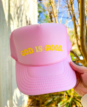 God is Good Light Pink Trucker Hat Southern Bliss Company