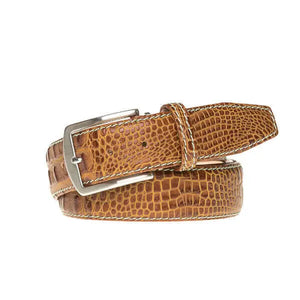 Gold Mock Croc Leather Belt by Roger Ximenez: Bespoke Belts and Leather Accessories, handmade leather goods detail photo 3
