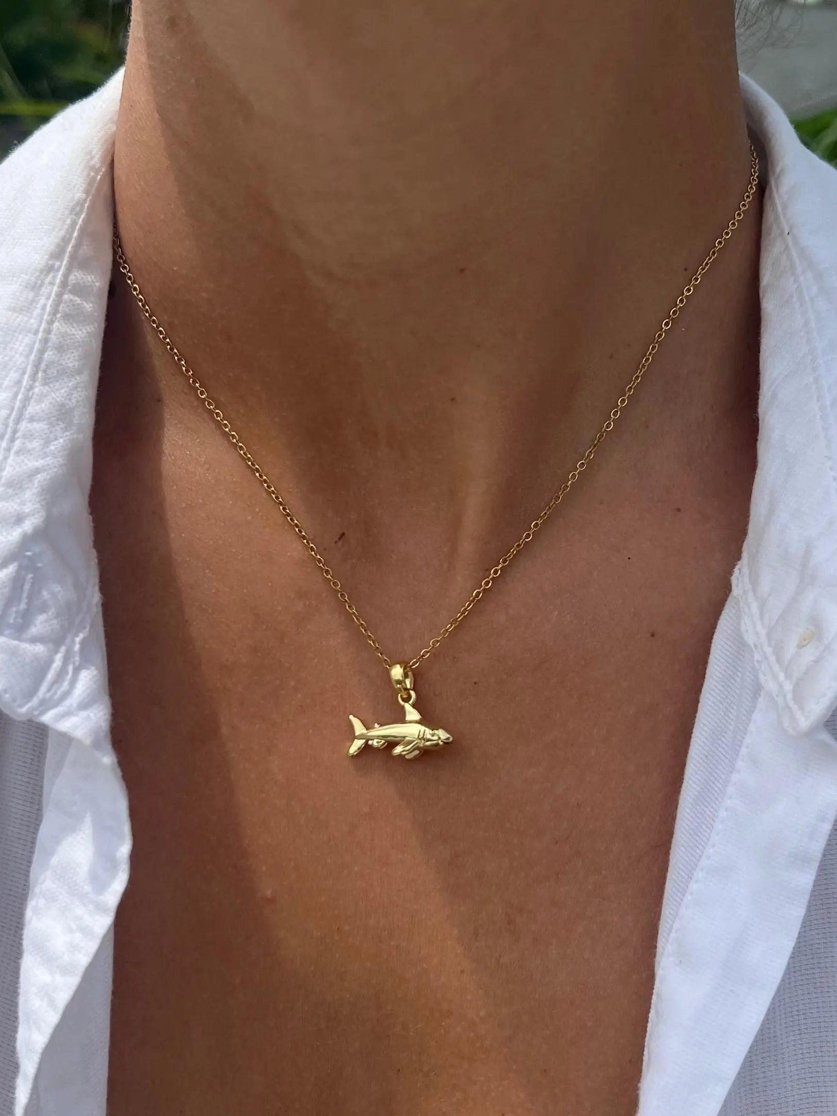 Gold Shark Necklace by HALT, handmade jewelry main product photo