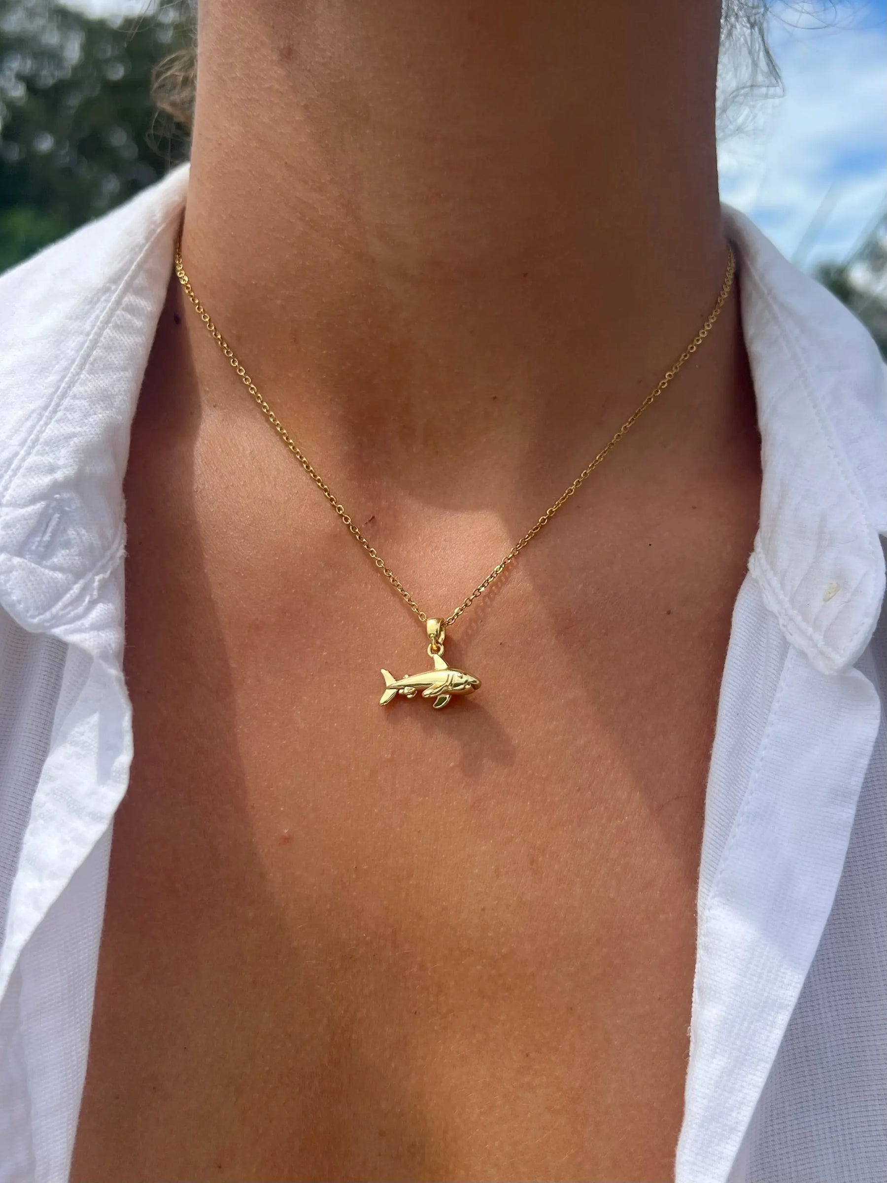 Gold Shark Necklace by HALT, handmade jewelry detail photo 3