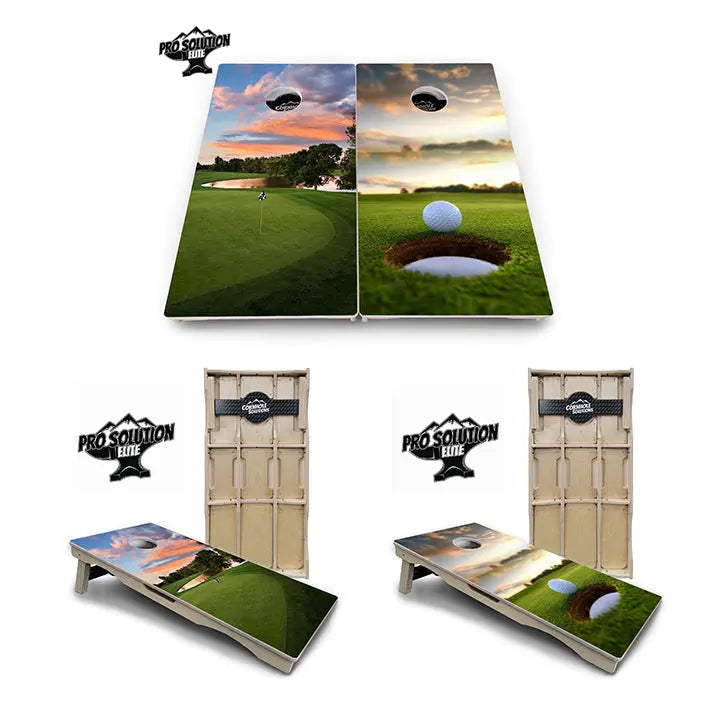 Golf Course Sunset Cornhole Boards - Pro Solution Elite Series by Cornhole Solutions, custom cornhole board main product photo