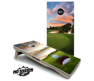 Golf Course Sunset Cornhole Boards - Pro Solution Lite Series by Cornhole Solutions, custom cornhole board main product photo