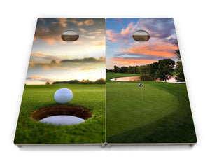 Golf Course Sunset Cornhole Boards - Professional Tournament Series by Cornhole Solutions, custom cornhole board detail photo 2
