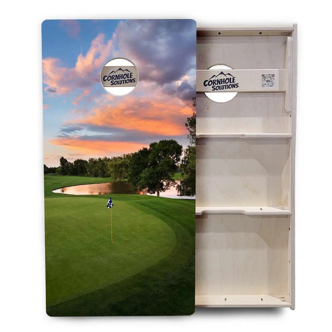 Golf Course Sunset Cornhole Boards - Professional Tournament Series by Cornhole Solutions, custom cornhole board detail photo 4
