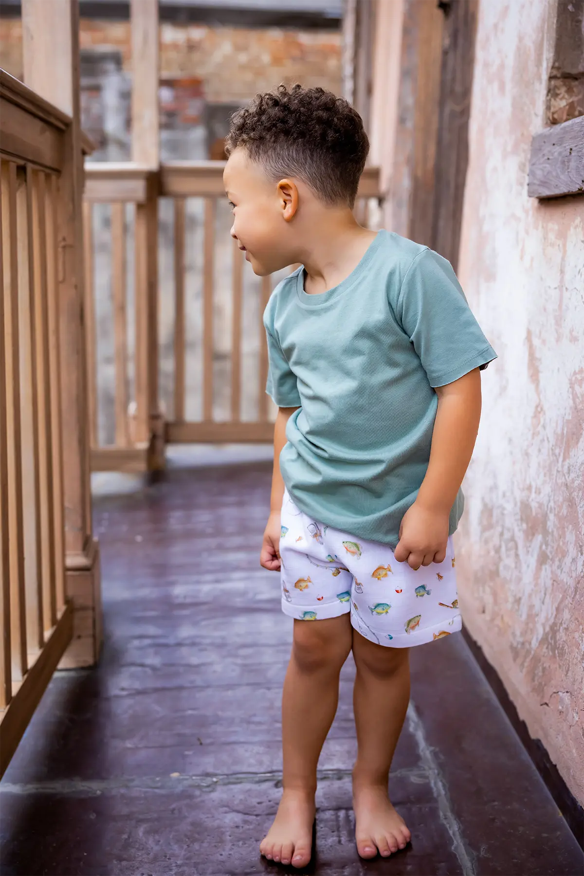 Gone Fishing Organic Muslin Shorts by Nola Tawk, children's boutique clothing detail photo 3