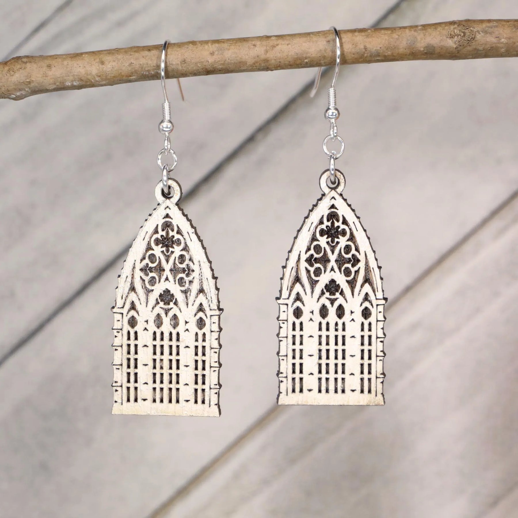 Gothic Window Wooden Earrings | Dark Fantasy Jewelry