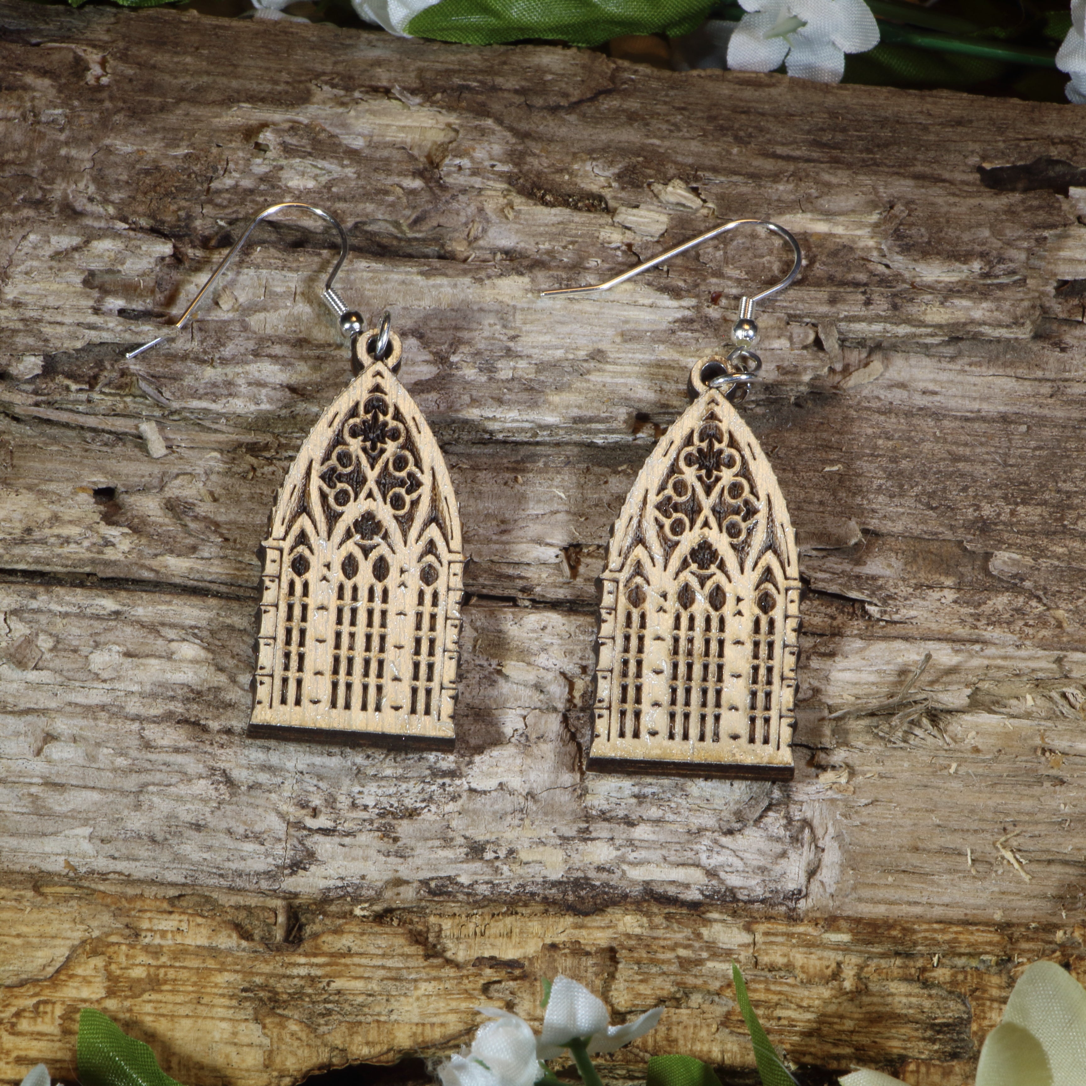 Gothic Window Wooden Earrings | Dark Fantasy Jewelry