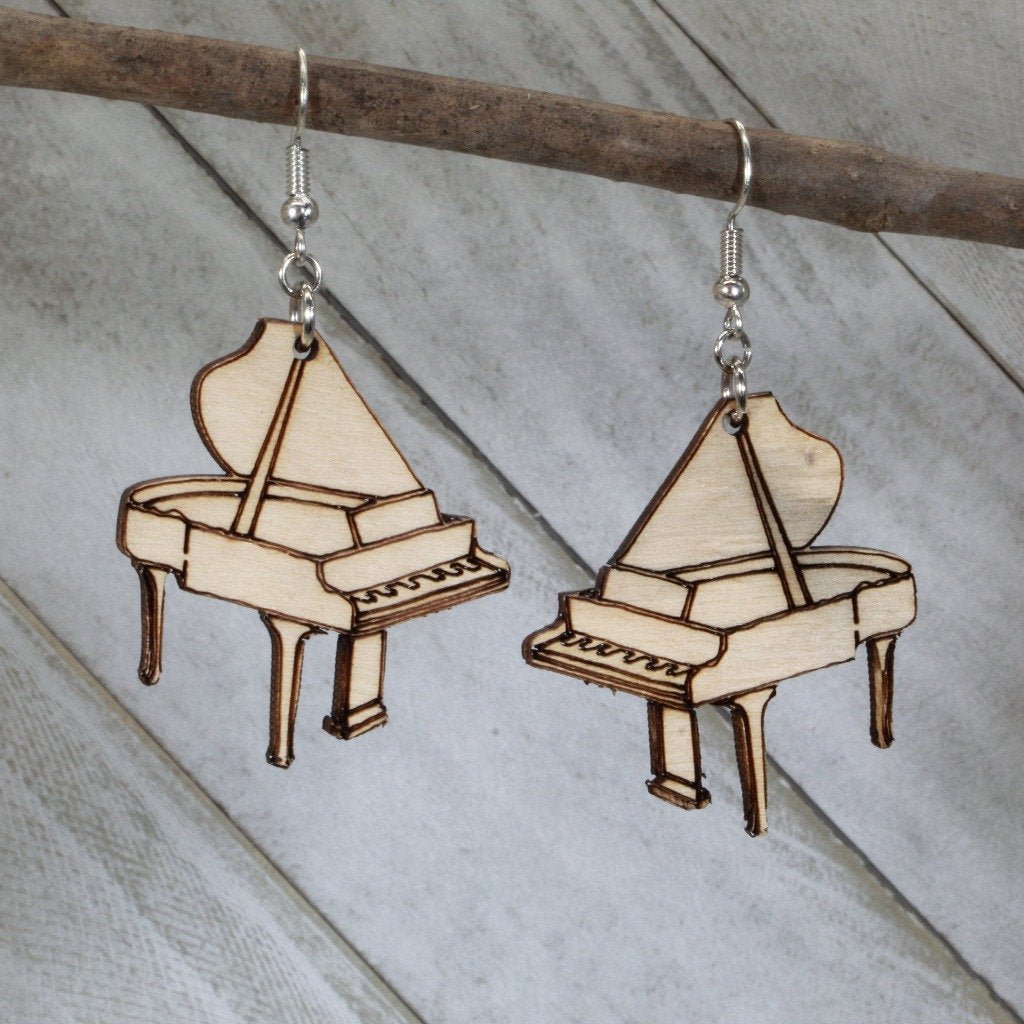 Grand Piano Wooden Earrings | Musician Instrument Jewelry