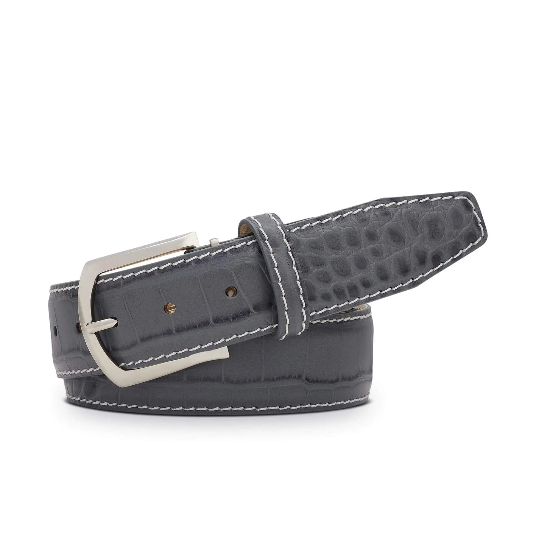 Gray Mock Gator Leather Belt by Roger Ximenez: Bespoke Belts and Leather Accessories, handmade leather goods main product photo