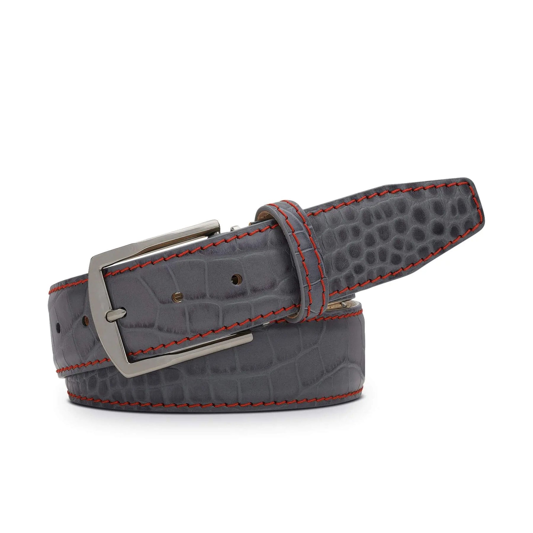 Gray Mock Gator Leather Belt by Roger Ximenez: Bespoke Belts and Leather Accessories, handmade leather goods detail photo 3