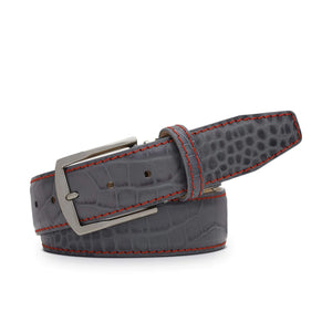 Gray Mock Gator Leather Belt by Roger Ximenez: Bespoke Belts and Leather Accessories, handmade leather goods detail photo 3