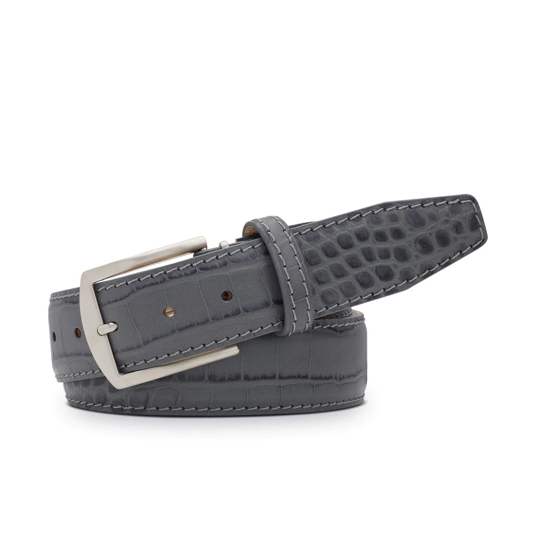 Gray Mock Gator Leather Belt by Roger Ximenez: Bespoke Belts and Leather Accessories, handmade leather goods detail photo 4