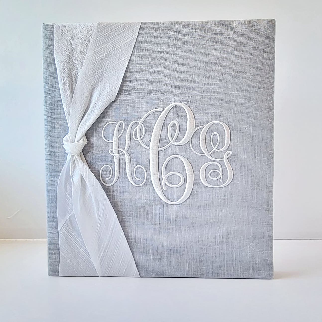 Baby Memory Book - Gray Linen (w/ SILK Bow) by AP Creations in Tuscaloosa, paper gift detail photo 3