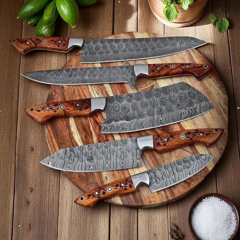 Great Affordable Knife Sets – 5-Piece Full Tang Damascus Steel by Damascus Knife Store, Damascus knife main product photo