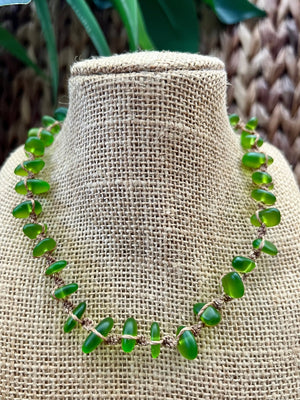 Green Sea Glass Necklace by HALT, handmade jewelry detail photo 2