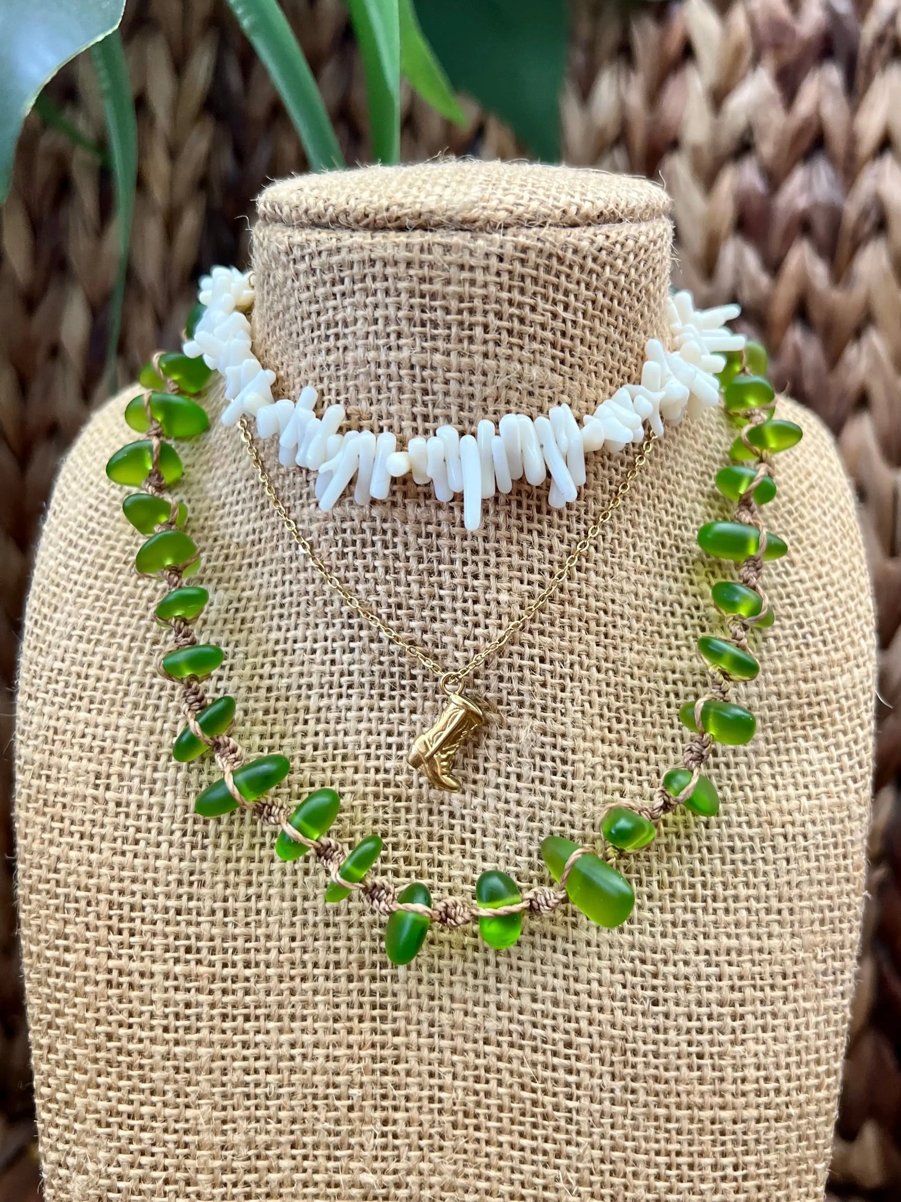 Green Sea Glass Necklace by HALT, handmade jewelry detail photo 4