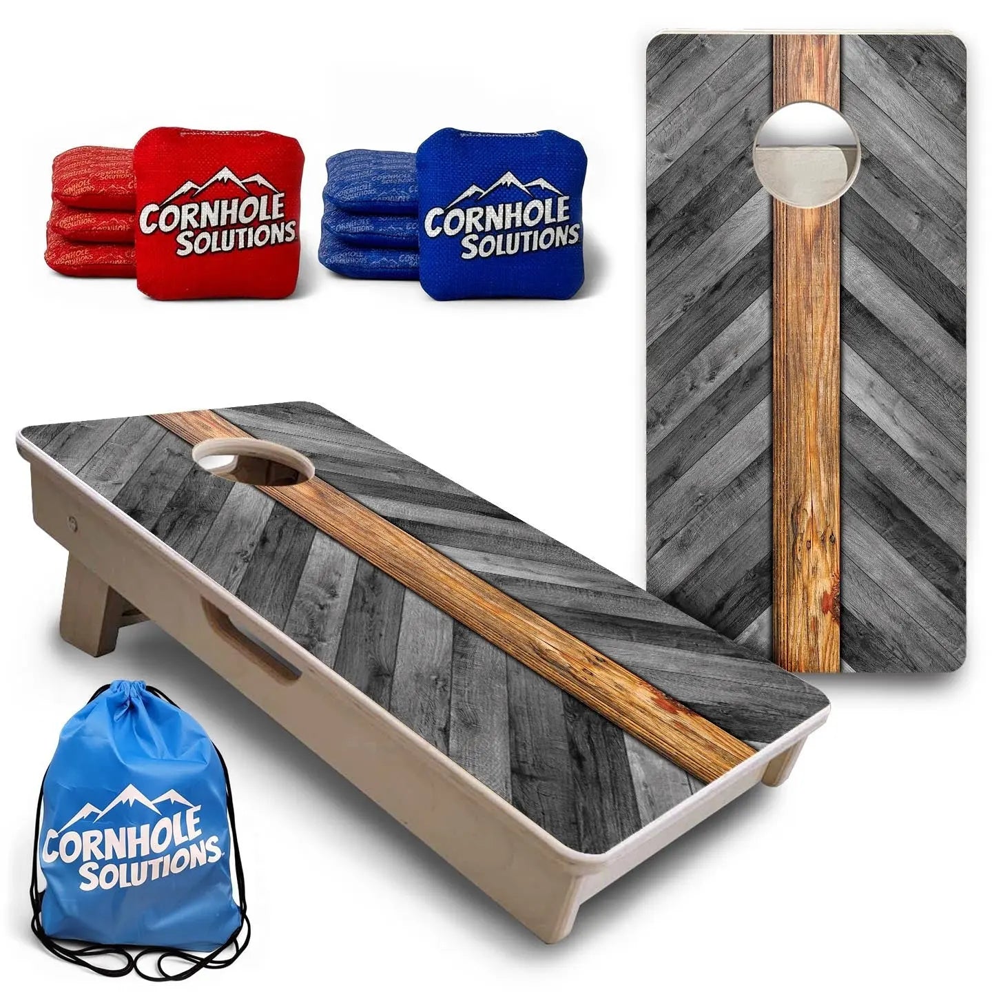 Grey Herringbone - Mini or Vacation Size Cornhole Boards Cornhole Solutions