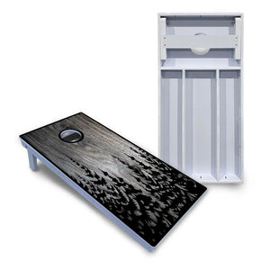 Greyscale Pine Trees Cornhole Boards - All Weather Series by Cornhole Solutions, custom cornhole board main product photo