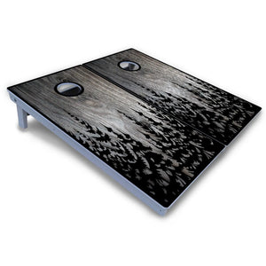 Greyscale Pine Trees Cornhole Boards - All Weather Series by Cornhole Solutions, custom cornhole board detail photo 3