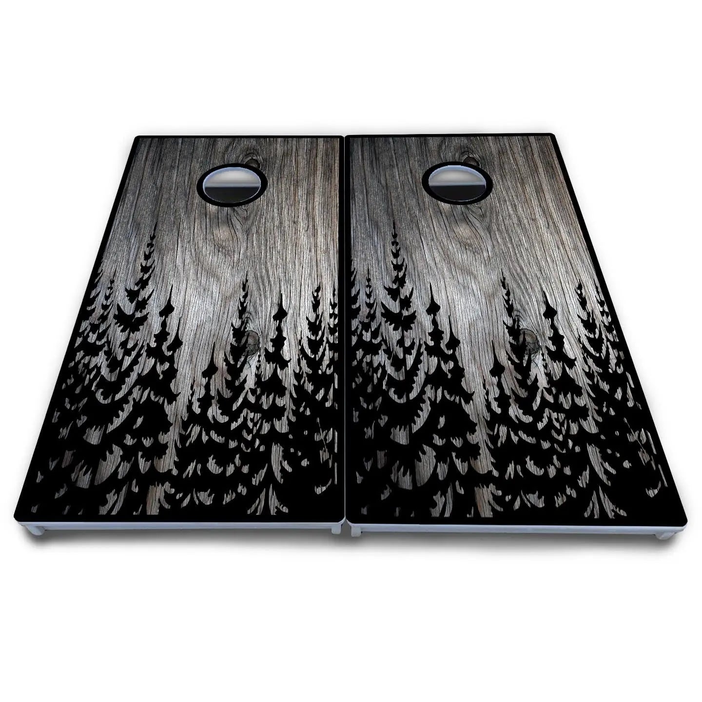 Greyscale Pine Trees Cornhole Boards - All Weather Series by Cornhole Solutions, custom cornhole board detail photo 4