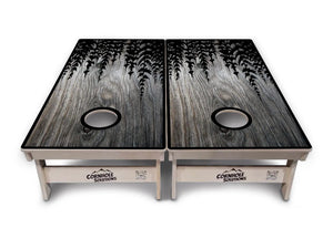 Greyscale Pine Trees Cornhole Boards - Professional Tournament Series by Cornhole Solutions, custom cornhole board detail photo 2