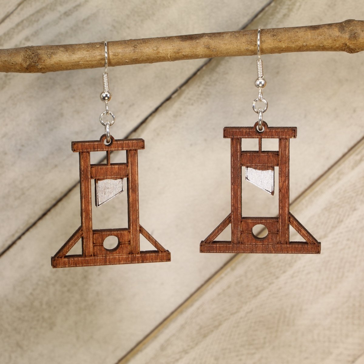 Guillotine Wooden Earrings | Gothic Dark Humor Jewelry