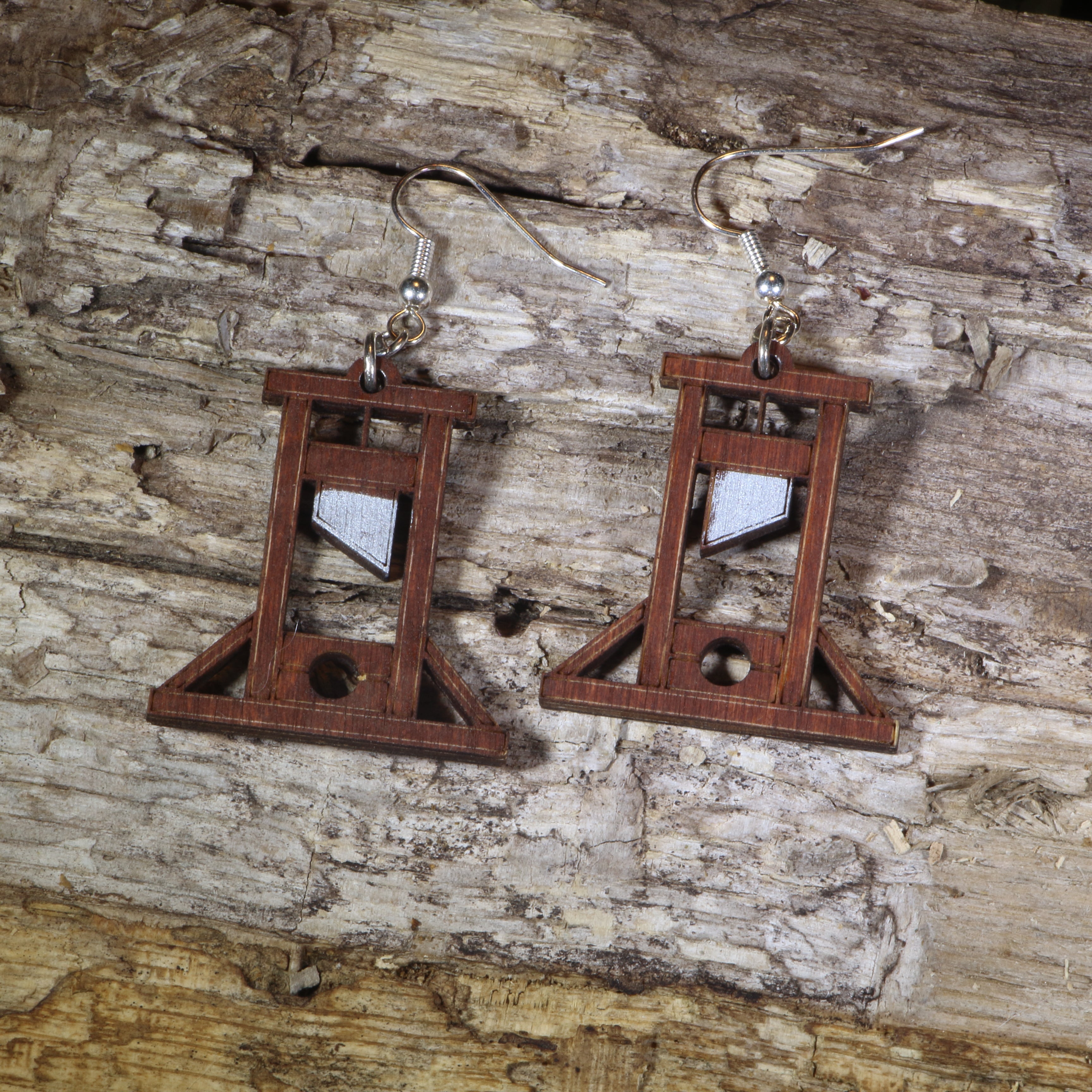 Guillotine Wooden Earrings | Gothic Dark Humor Jewelry