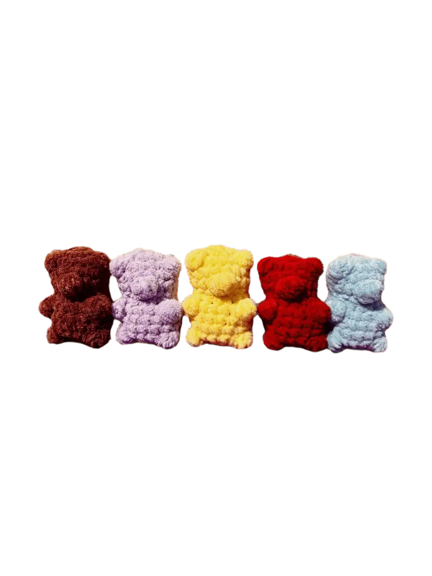 Handmade Crochet Gummy Bears: Adorable Desk Accessories, Colorful Miniature Bears - Brown, Purple, Yellow, Red, Blue