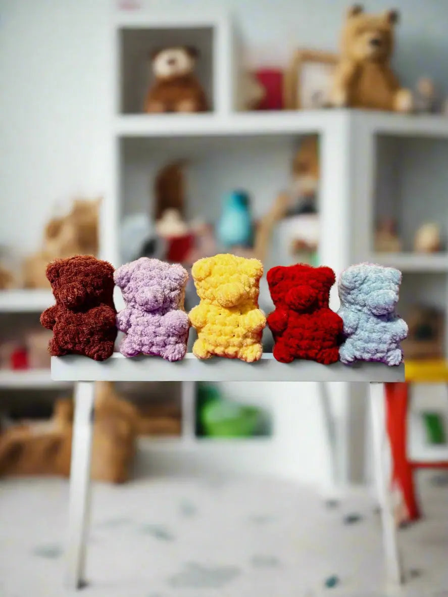 Crochet Gummy Bear Desk Buddies - Handmade Miniature Accessories by Klassy Krafts (Brown, Purple, Yellow, Red, Blue)