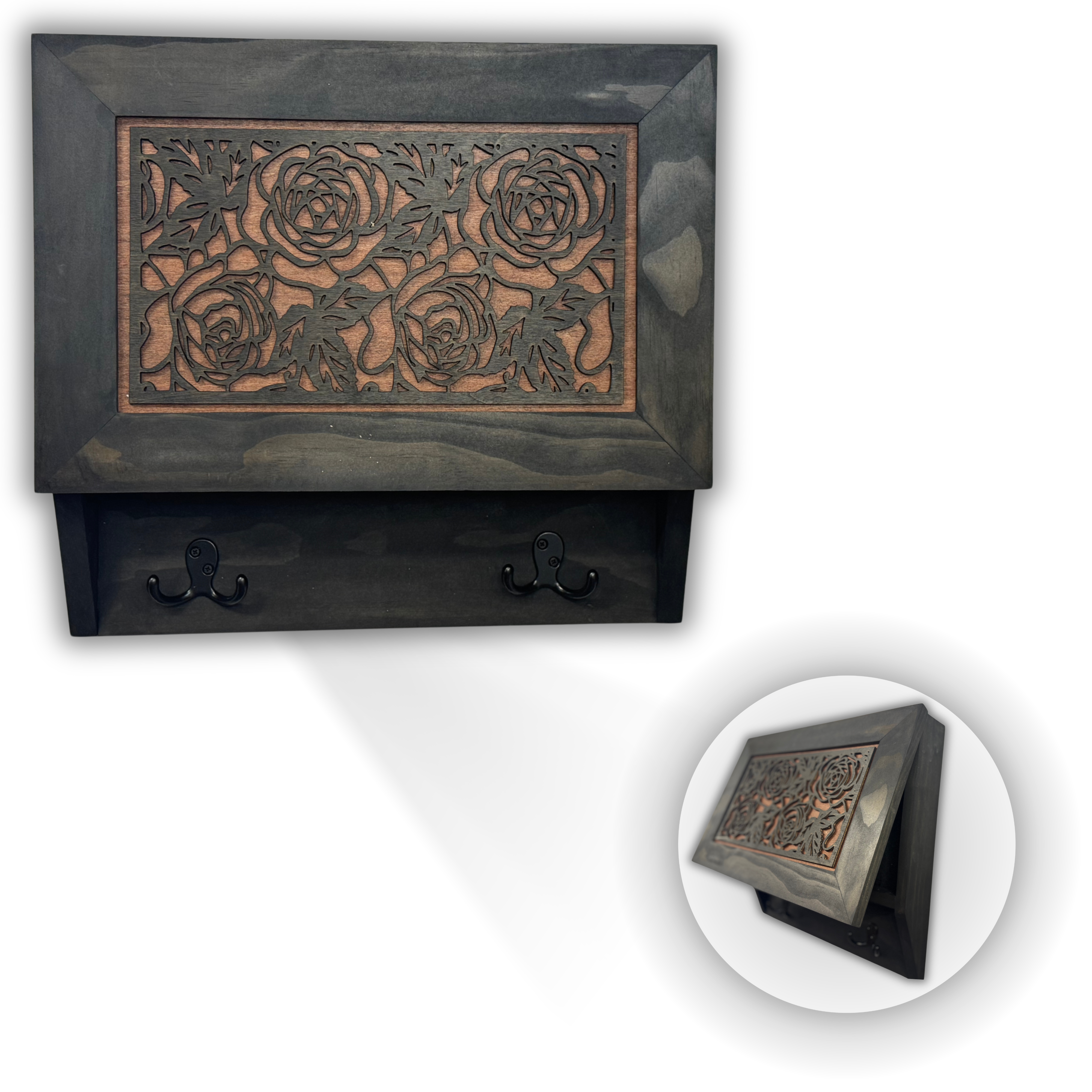 Gun and Roses Hidden Gun Cabinet – Decorative Concealment Coat Rack with Hat & Key Hooks by Bellewood Designs