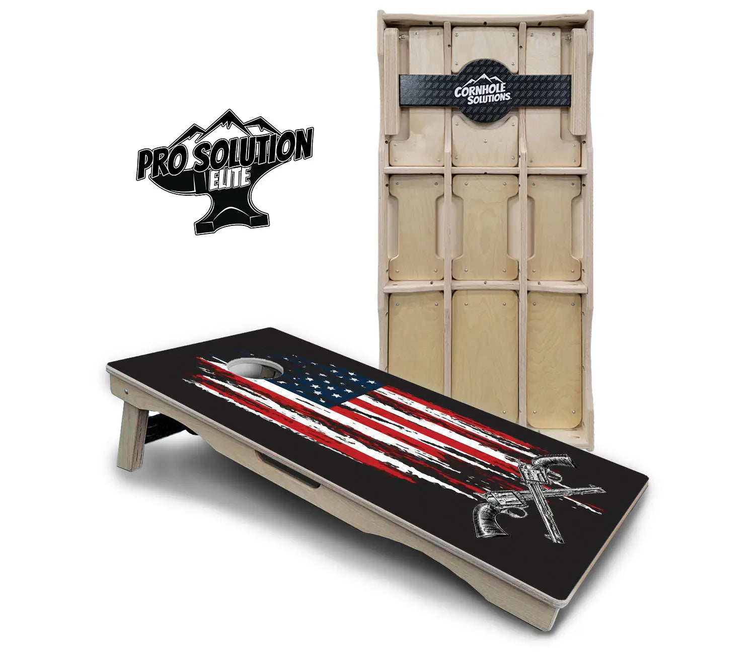 Guns & Flag Cornhole Boards - Pro Solution Elite Series by Cornhole Solutions, custom cornhole board main product photo