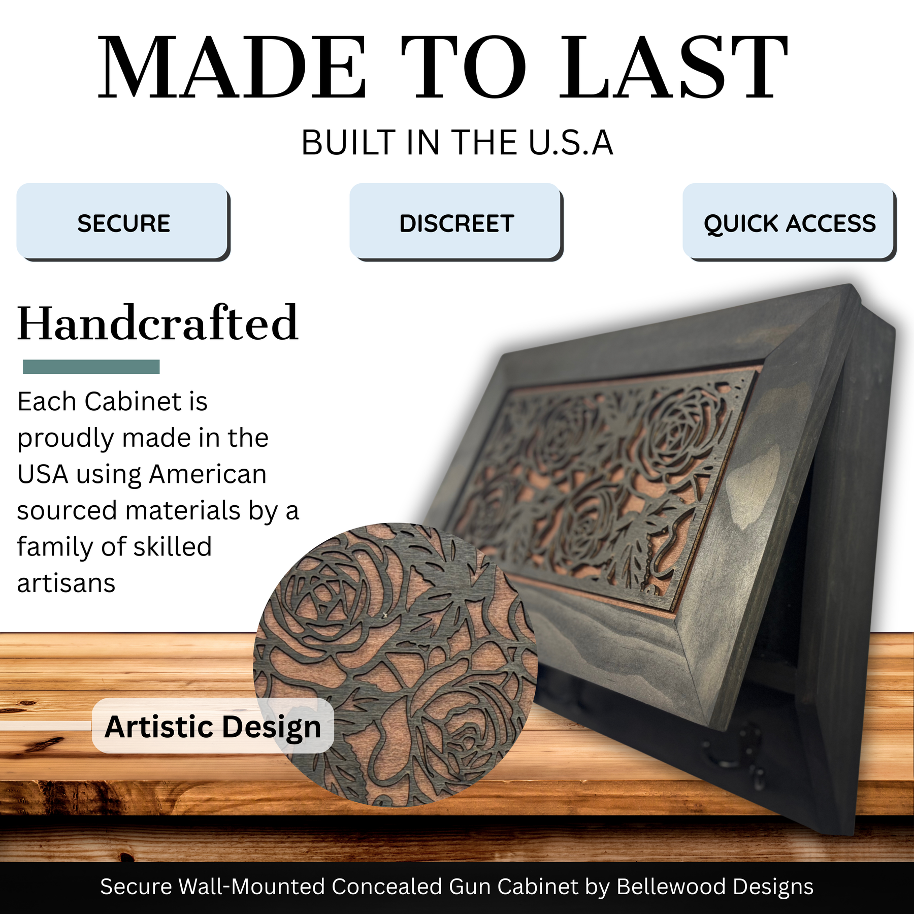 Gun and Roses Hidden Gun Cabinet – Decorative Concealment Coat Rack with Hat & Key Hooks