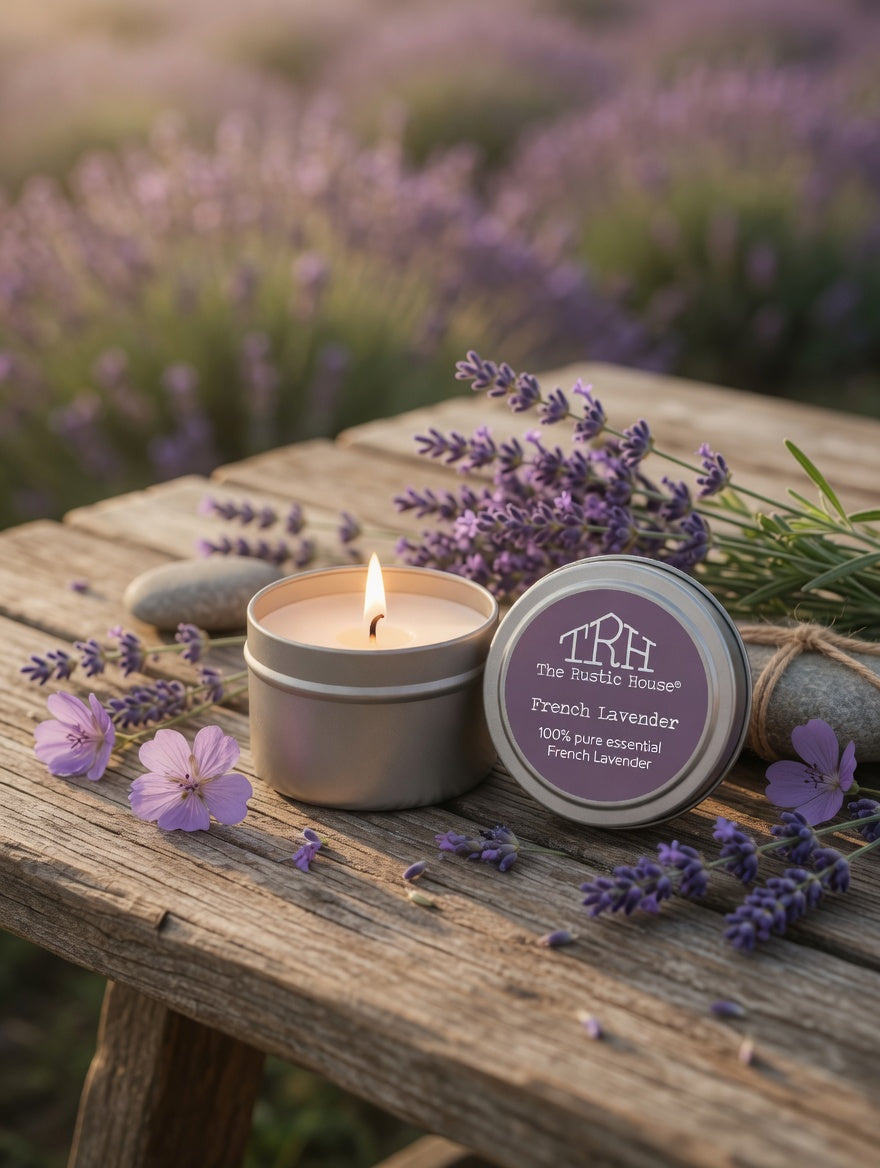 French Lavender Travel Tin by The Rustic House, scented candle detail photo 4