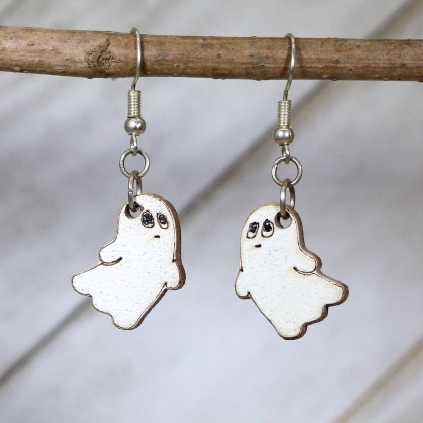 Halloween Ghost Wooden Dangle Earrings | Spooky Jewelry by Cate's Concepts, LLC, handmade jewelry main product photo