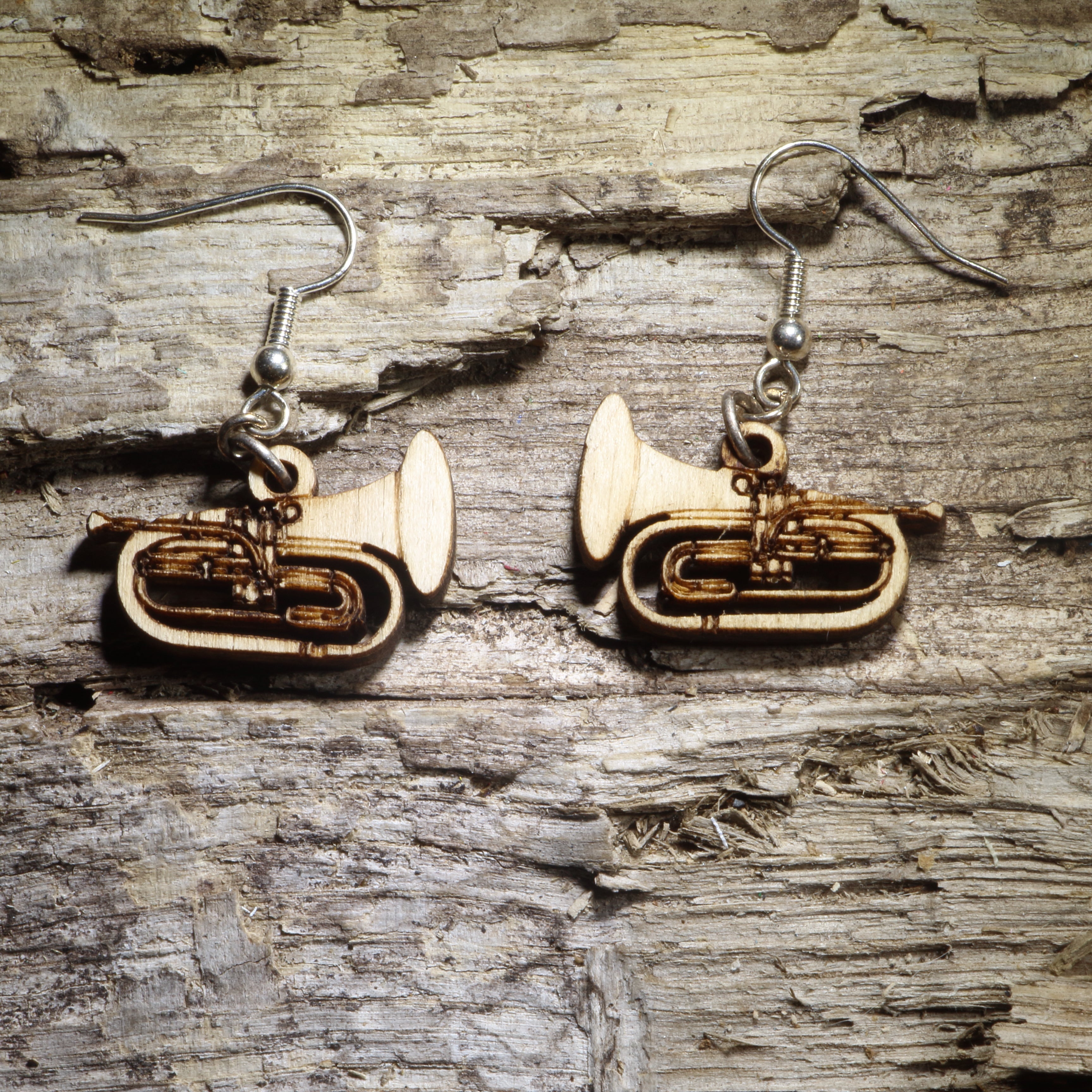 Baritone Horn Wooden Dangle Earrings | Band Instrument Jewelry