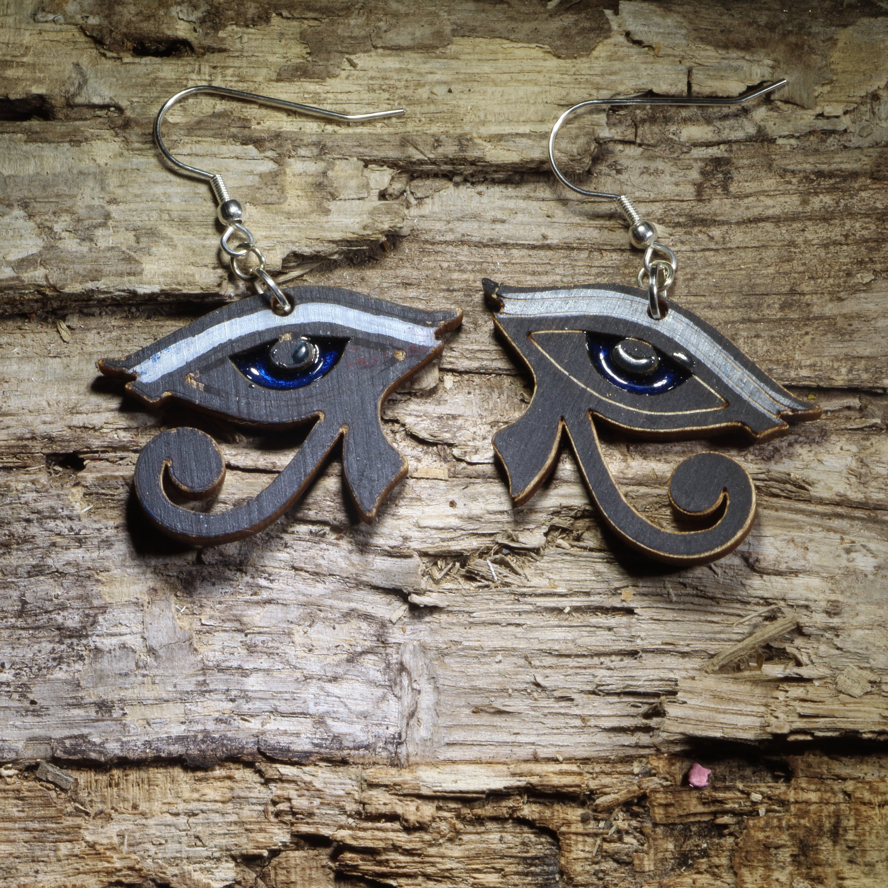 Eye of Horus Wooden Earrings | Egyptian Symbol Jewelry