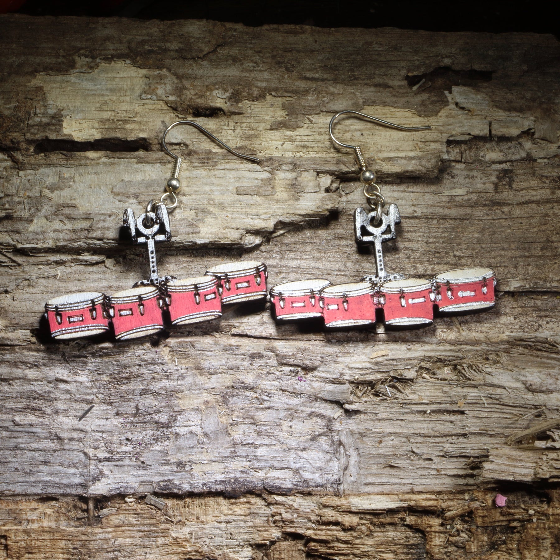 Quad Drum Wooden Dangle Earrings | Marching Band Jewelry