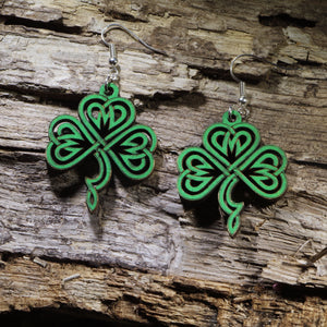 Celtic Shamrock Wooden Dangle Earrings | Irish Clover Jewelry