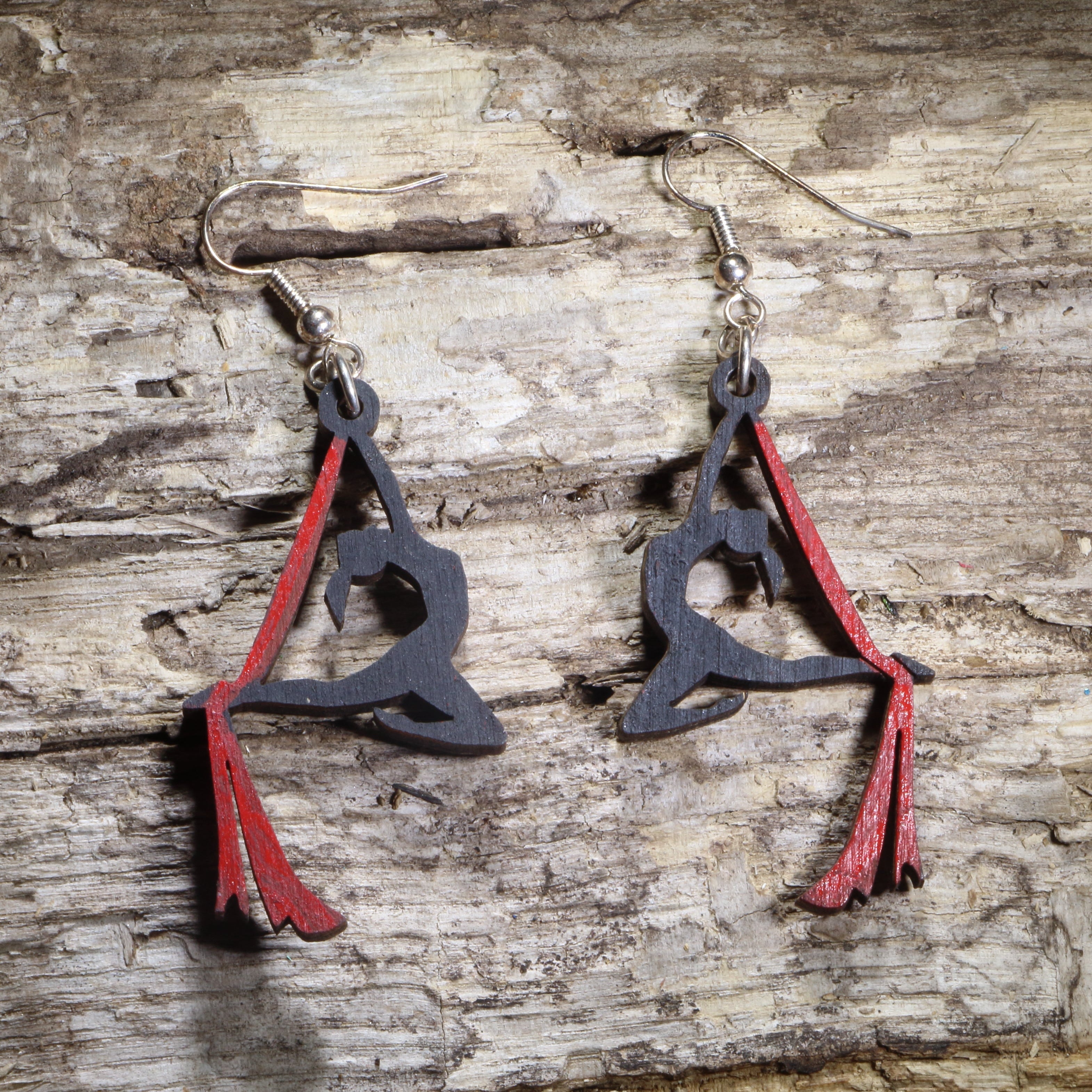 Aerial Silks Performer Wooden Earrings | Circus Aerialist Jewelry