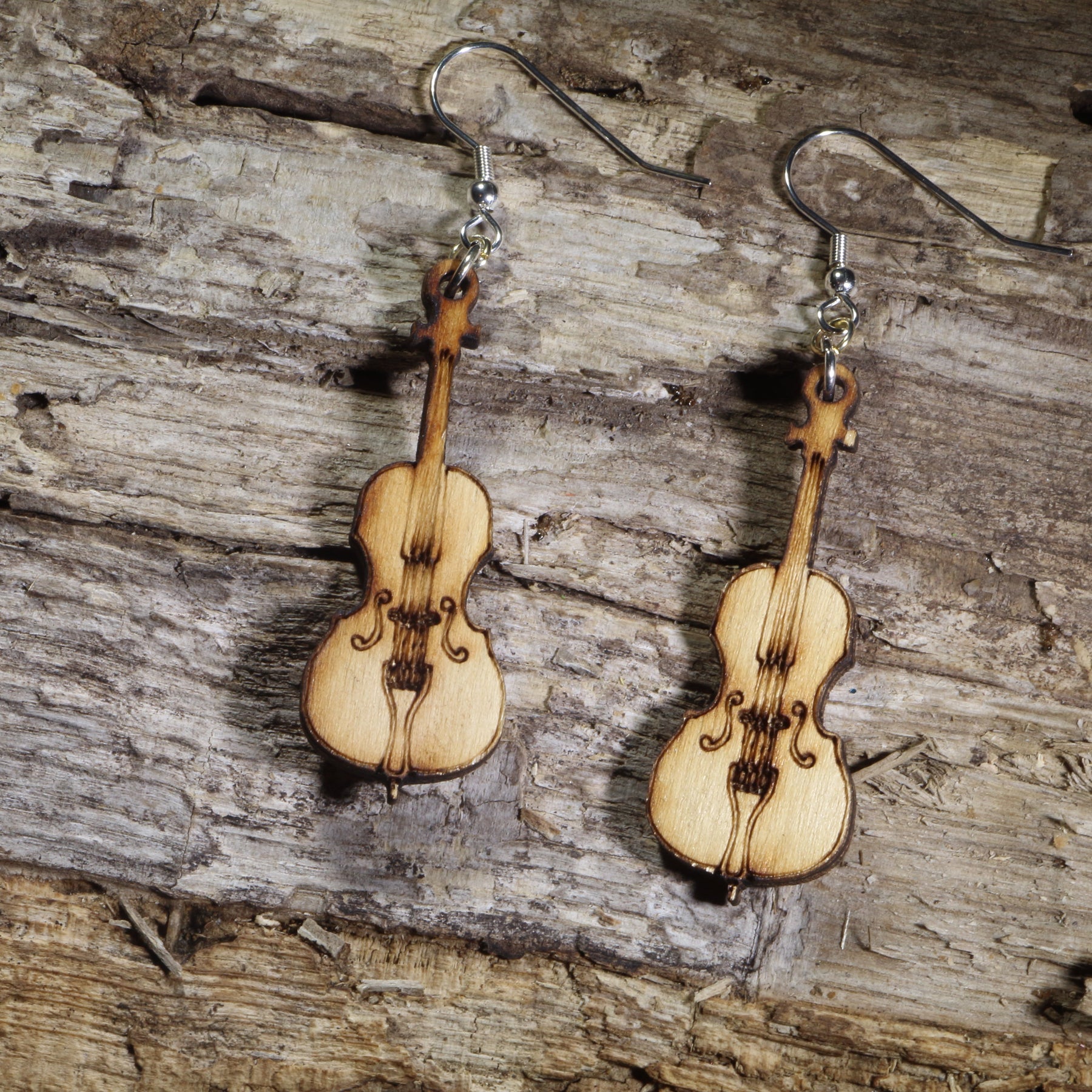 Cello Wooden Dangle Earrings | Music Instrument Jewelry
