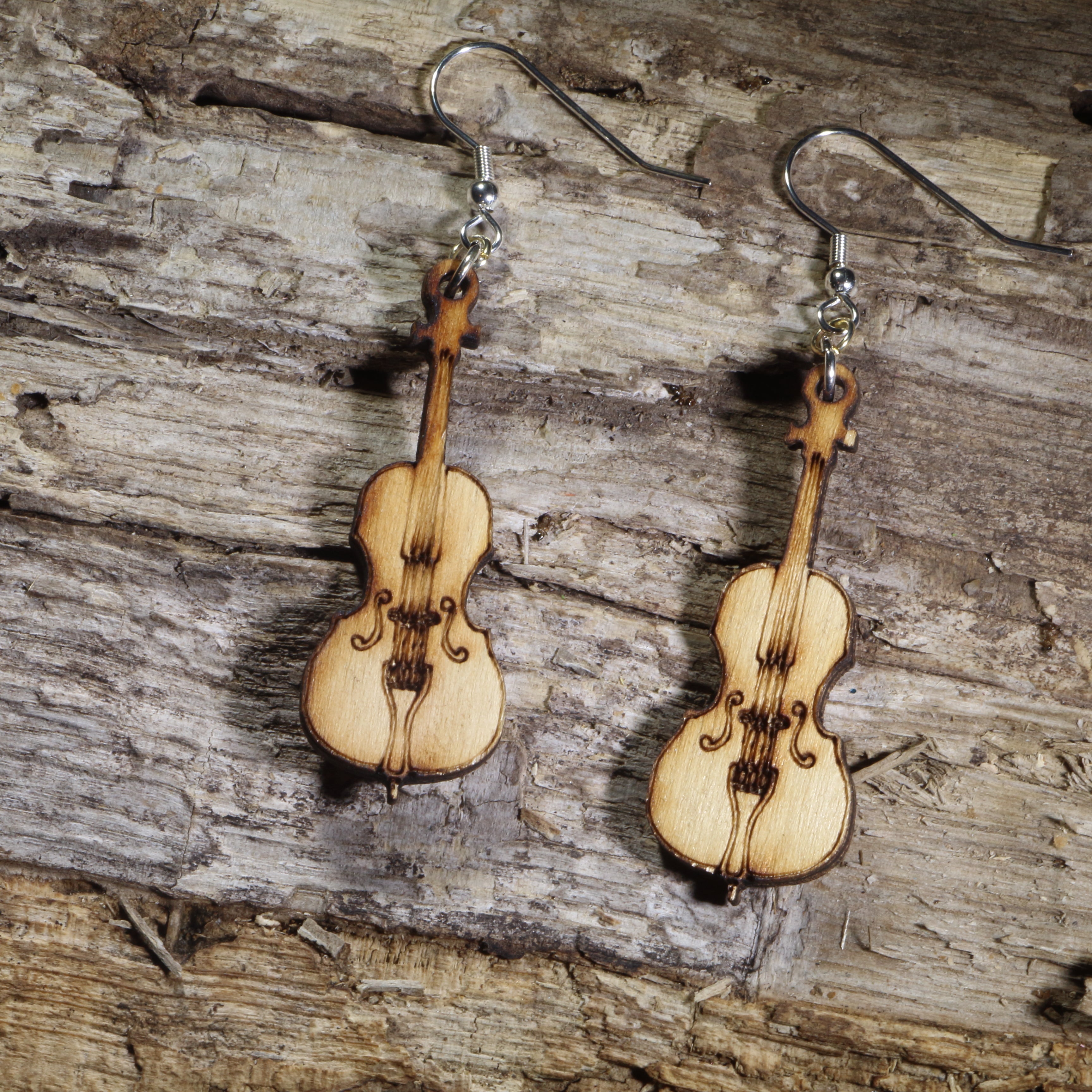 Cello Wooden Dangle Earrings | Music Instrument Jewelry