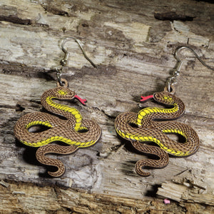 Green Snake Wooden Dangle Earrings | Reptile Nature Jewelry