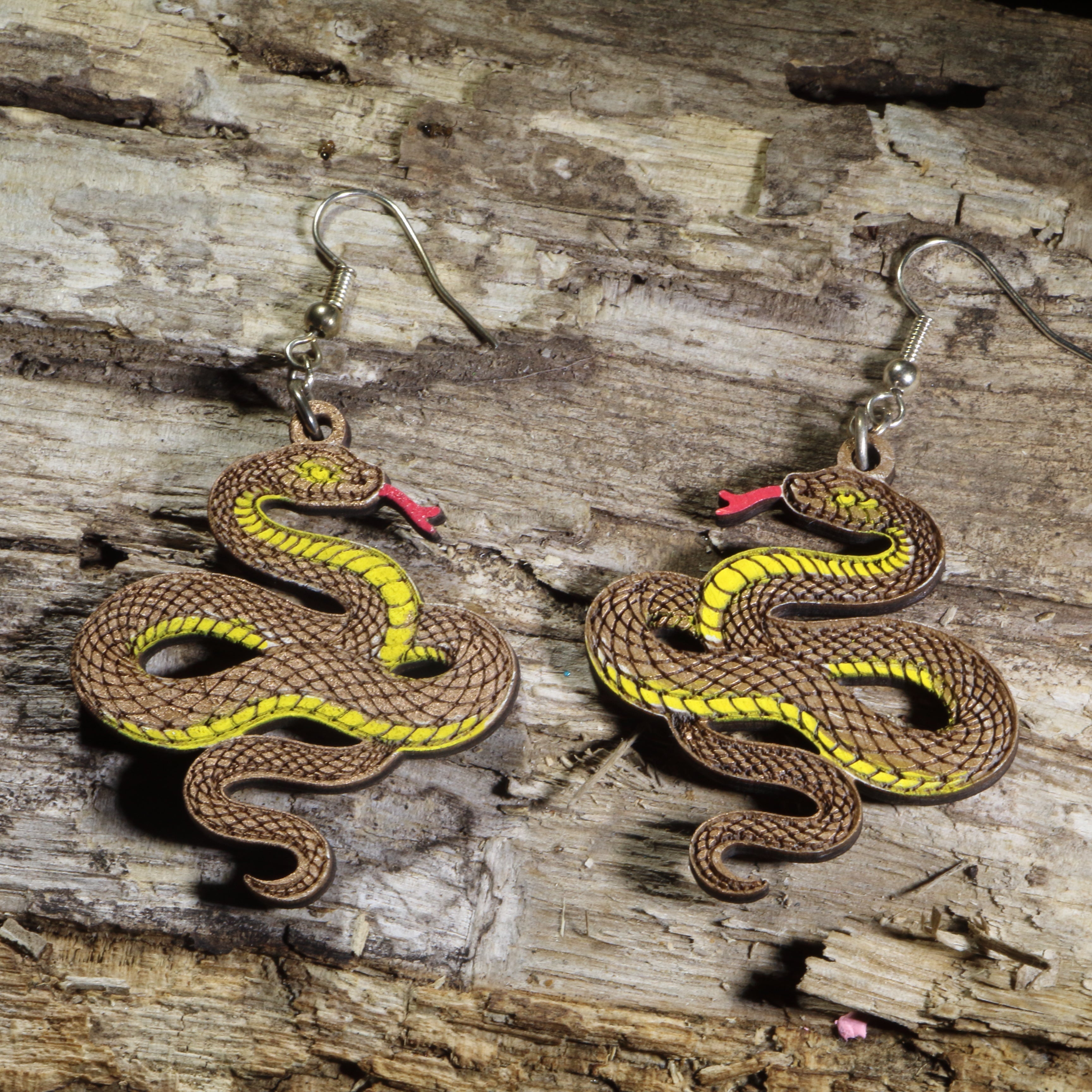 Copper Snake Wooden Dangle Earrings | Reptile Nature Jewelry (Copy) by Cate's Concepts, LLC
