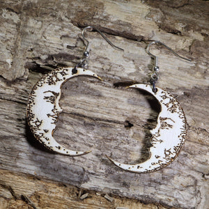 Crescent Moon Face Wooden Dangle Earrings | Celestial Jewelry by Cate's Concepts, LLC