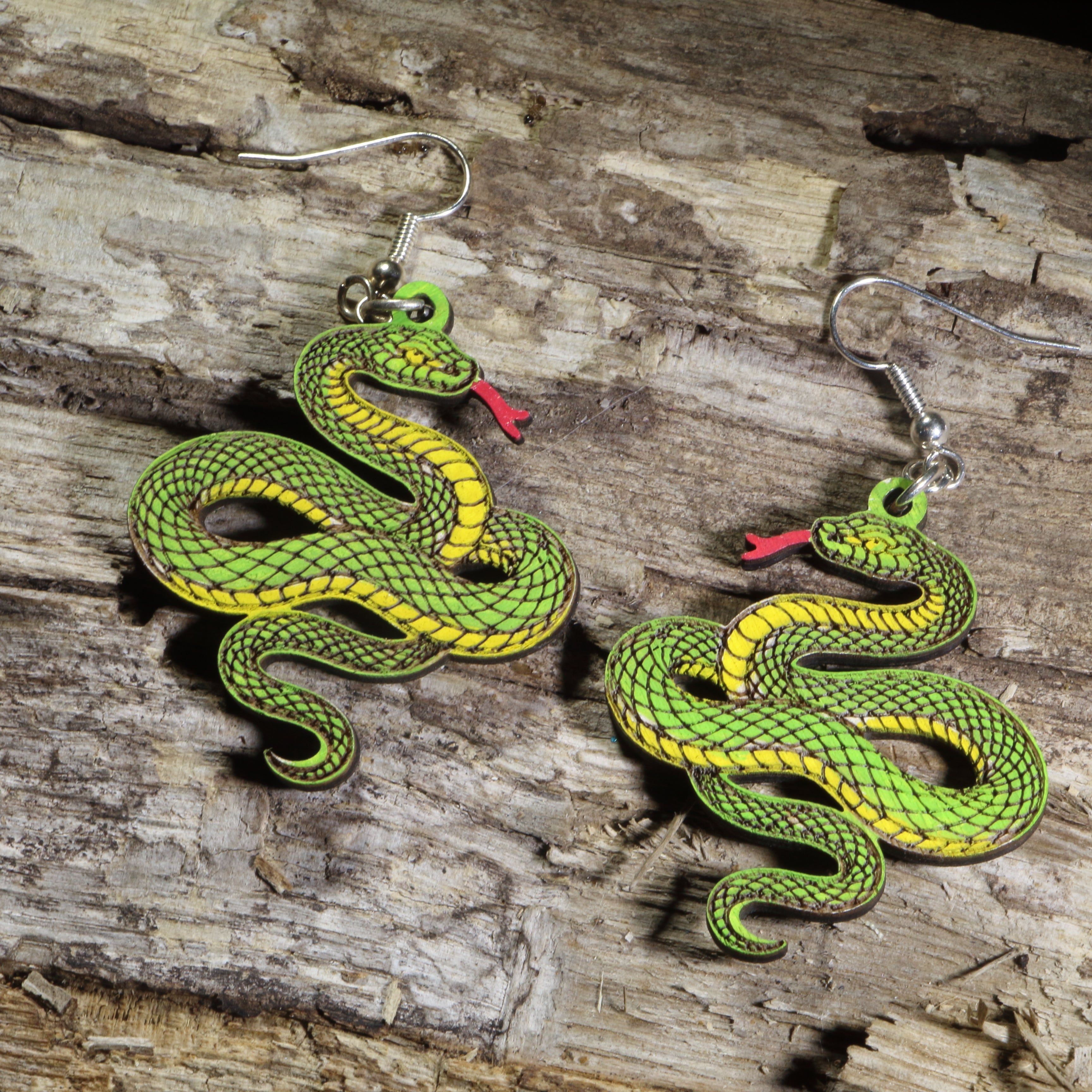 Copper Snake Wooden Dangle Earrings | Reptile Nature Jewelry (Copy) detail view by Cate's Concepts, LLC